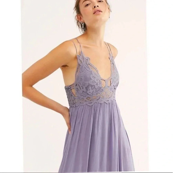 NWT Free People Adella Maxi Slip Dress Long Ruffle Lace Slate Purple Gray XS - Picture 4 of 10